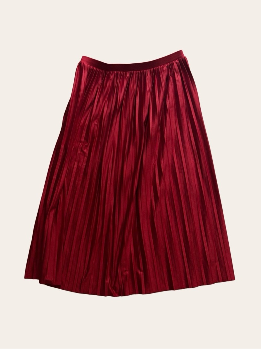Topshop Red Pleated Midi Skirt Size 6 US Accordion Pleat Metallic